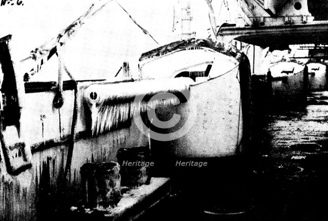 The Chinese Question: upper deck gun of H.M.S. "Aeolus"...off Wei-Hai-Wei...winter of 1895, (1898). Creator: James Fuller.