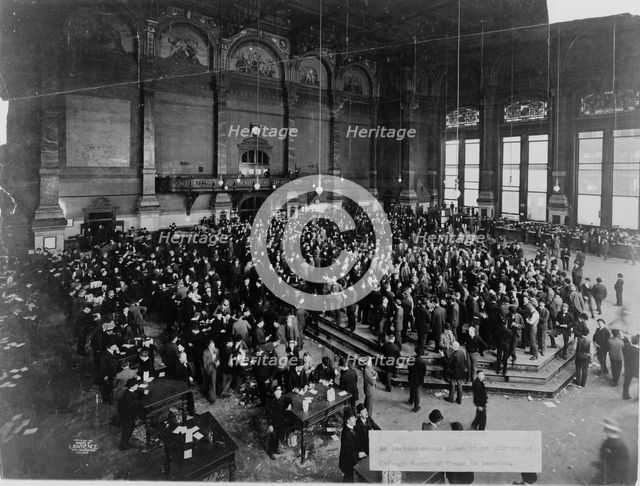 The Chicago Board of Trade in session, c. 1900. Artist: Anonymous  
