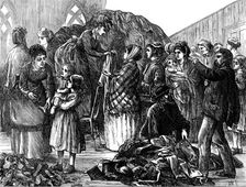 The Chicago Fire: Ladies of Chicago supplying the refugees with clothing, 1871. Creator: Unknown