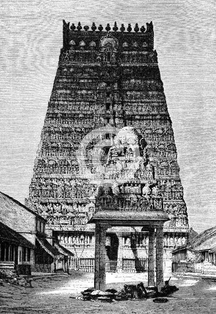 The chief gopura of the temple at Kumbakonam, India, 1895. Artist: Unknown