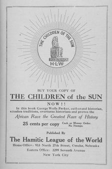 The Children of the Sun; Published by The Hamitic League of the World, 1918-1922. Creator: Unknown