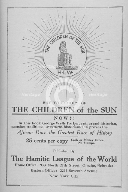The Children of the Sun; Published by The Hamitic League of the World, 1918-1922. Creator: Unknown.