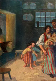 The children gleefully follow her 1917. Creator: Unknown