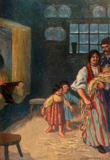 The children gleefully follow her 1917. Creator: Unknown