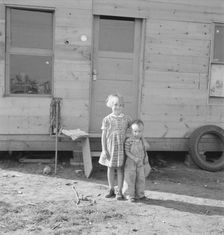 The children, seen in opening of tent in earlier photograph..., near Klamath Falls, Oregon, 1939. Creator: Dorothea Lange