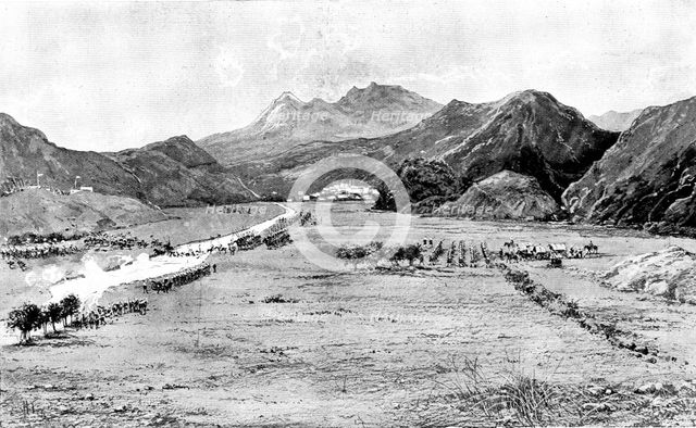 The Chitral Expedition: the Chitral Relief Force crossing the Swat River, 1895. Creator: Unknown.