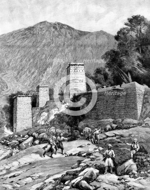 The Chitral Expedition: the Fort at Chitral as seen from the river, 1895. Creator: P Naumann.