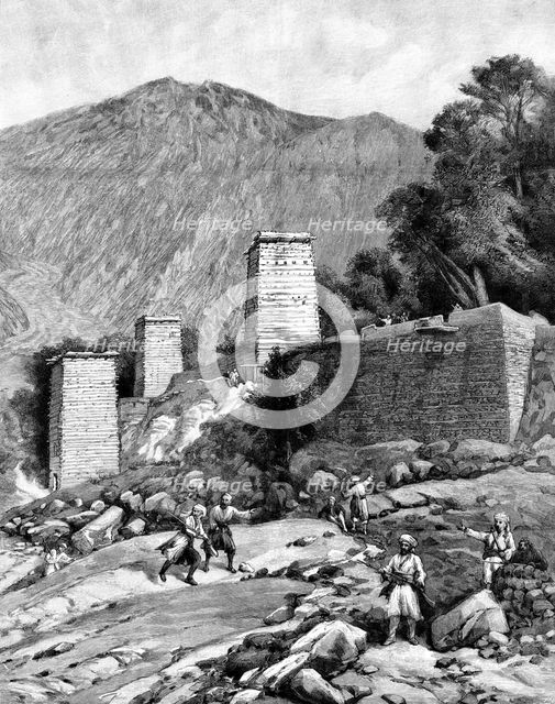 The Chitral Expedition: the Fort at Chitral as seen from the river, 1895. Creator: P Naumann.