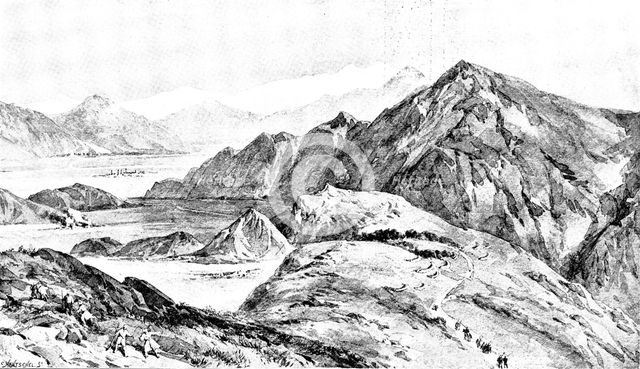 The Chitral Expedition: view of the Malakand Pass...Swat Valley and river in the distance, 1895. Creator: Carl Hentschel.