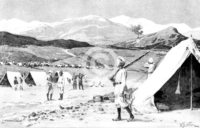 The Chitral Expedition:..Malakand Pass and the enemy's country from the Field Hospital, Jalala, 1895 Creator: William Barnes Wollen.