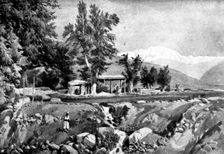 The Chitral Expedition: Musjid in the Serai, Chitral: the Mountain Trichmir in the distance, 1895. Creator: George Meisenbach