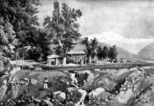 The Chitral Expedition: Musjid in the Serai, Chitral: the Mountain Trichmir in the distance, 1895. Creator: George Meisenbach