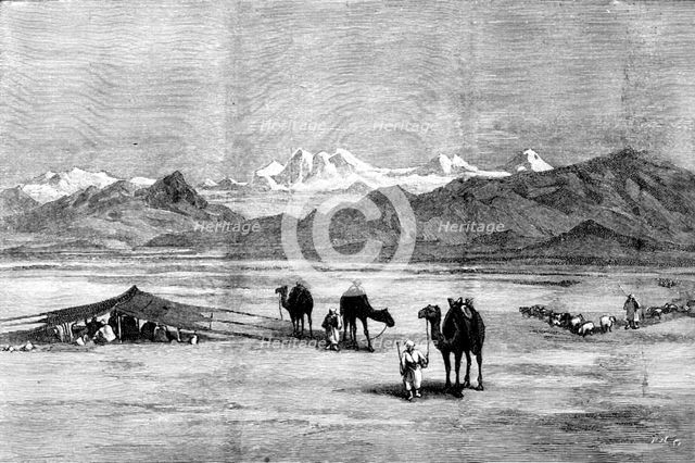 The Chitral Expedition: Plains of Yusufzai, showing Malakand Pass in the mountains, 1895. Creator: P Naumann.