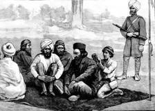 The Chitral Expedition: Sher Afzul Khan and Prisoners taken by the Khan of Dir..., 1895. Creator: P Naumann