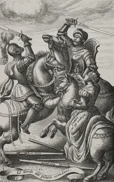 The chivalry represented by allegorical characters, 1553, (1877). Creator: Jules Jean Marie Joseph Huyot