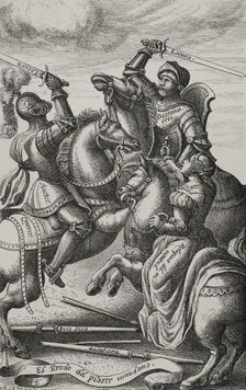 The chivalry represented by allegorical characters, 1553, (1877). Creator: Jules Jean Marie Joseph Huyot