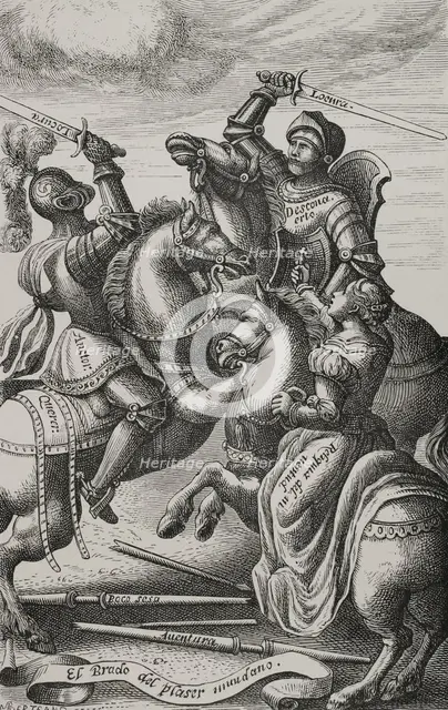 The chivalry represented by allegorical characters, 1553, (1877).  Creator: Jules Jean Marie Joseph Huyot.