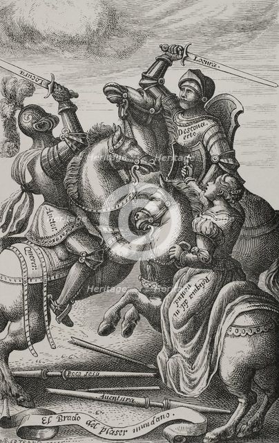 The chivalry represented by allegorical characters, 1553, (1877).  Creator: Jules Jean Marie Joseph Huyot.