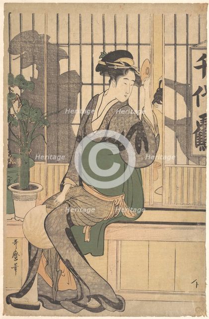 The Chiyozuru Teahouse (Shadows on the Shoji), 1790s. Artist: Utamaro, Kitagawa (1753-1806)