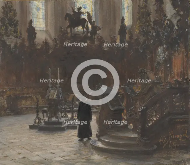 The Choirstalls in the Mainz Cathedral, 1869. Creator: Adolph Menzel.