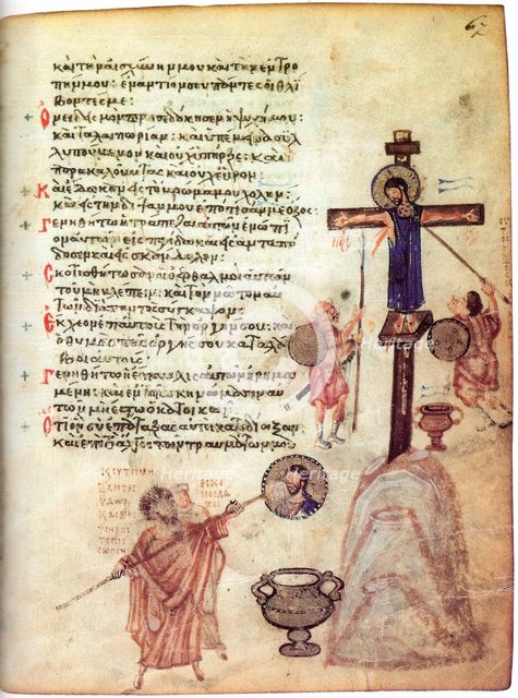 The Chludov Psalter. John VII, iconoclast Patriarch of Constantinople, erasing an image of..., c850. Creator: Byzantine Master ().