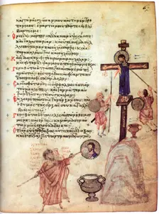The Chludov Psalter. John VII, iconoclast Patriarch of Constantinople, erasing an image of..., c850. Creator: Byzantine Master ()