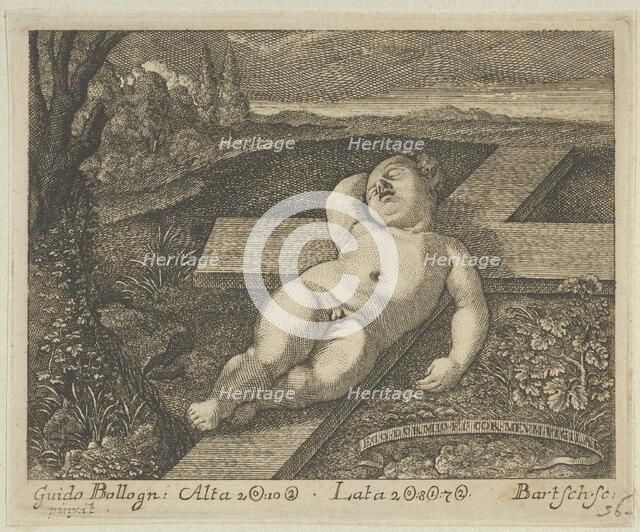 The Christ Child sleeping on a cross in a landscape, after Reni, ca. 1780-1821., ca. 1780-1821. Creator: Johann Gottfried Bartsch.