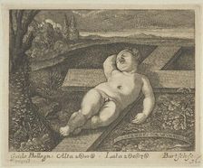 The Christ Child sleeping on a cross in a landscape, after Reni, ca. 1780-1821., ca. 1780-1821. Creator: Johann Gottfried Bartsch