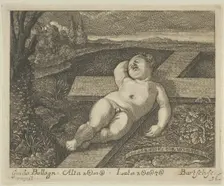 The Christ Child sleeping on a cross in a landscape, after Reni, ca. 1780-1821., ca. 1780-1821. Creator: Johann Gottfried Bartsch