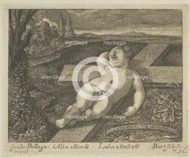 The Christ Child sleeping on a cross in a landscape, after Reni, ca. 1780-1821., ca. 1780-1821. Creator: Johann Gottfried Bartsch.