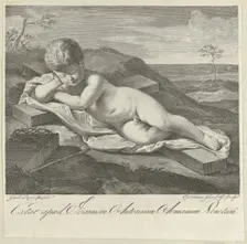 The Christ Child sleeping on a cross in a landscape, crown of thorns in the foreground,..., 1765-80. Creator: Gaetano Gandolfi