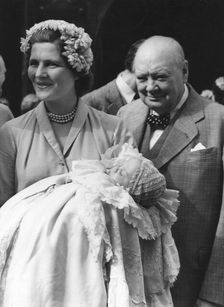 The christening of Winston Churchill's grandson, Westerham Parish Church, Westerham, Kent, 1952. Creator: Unknown