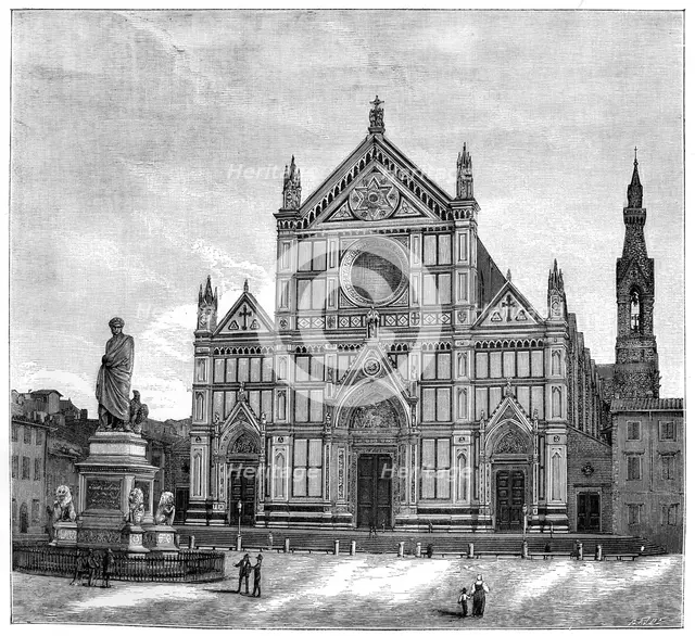 The church and piazza of Santa Croce Basilica, Florence, Italy, 1882. Artist: Unknown