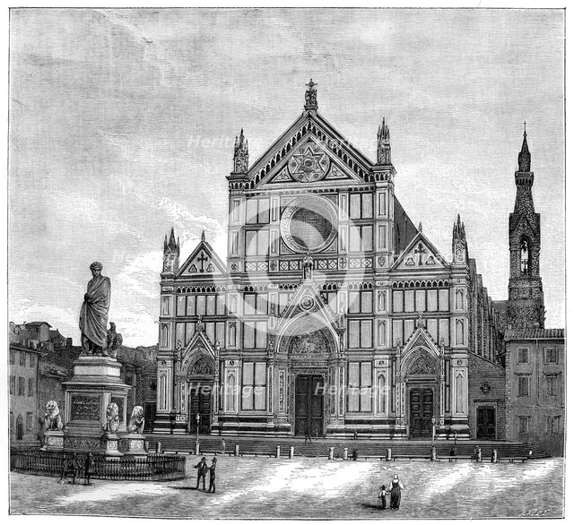 The church and piazza of Santa Croce Basilica, Florence, Italy, 1882. Artist: Unknown
