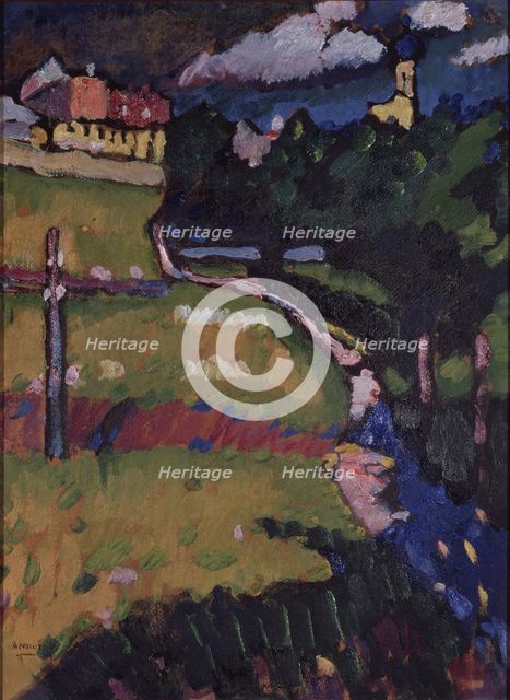 The Church in Murnau. Study, 1908-1909. Artist: Kandinsky, Wassily Vasilyevich (1866-1944)