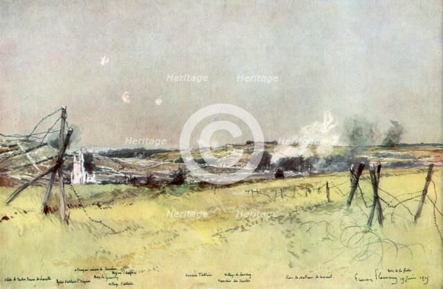 'The Church of Ablain and Souchez', Artois, France, 19 June 1915, (1926).Artist: Francois Flameng