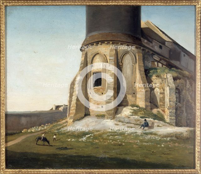 The church of Montmartre, with the Chappe telegraph tower, c1825. Creator: Unknown.