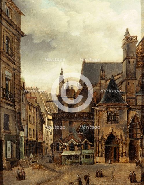 The church of Saint-Germain-l'Auxerrois and rue Chilpéric, around 1840, now Place du Louvre... Creator: Unknown.