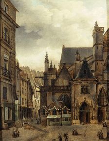 The church of Saint-Germain-l'Auxerrois and rue Chilpéric, around 1840, now Place du Louvre... Creator: Unknown