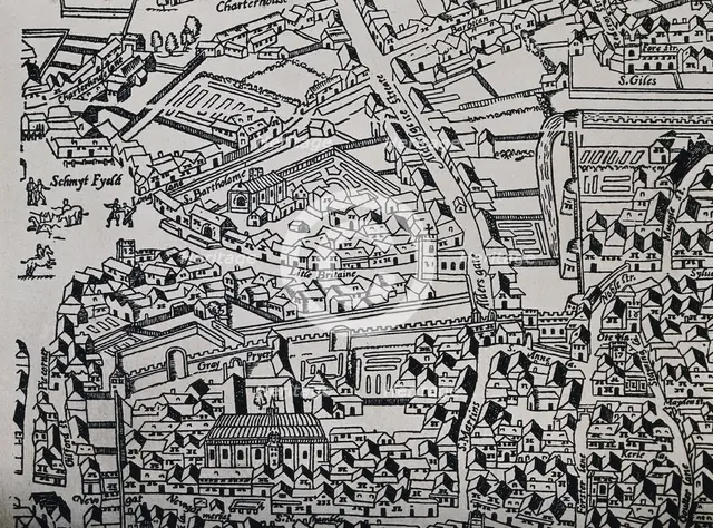The Church of St  Bartholomew the Great; a map of the church and surrounding area, c1543. Creator: WF Taylor.