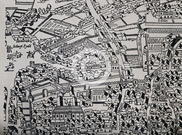 The Church of St  Bartholomew the Great; a map of the church and surrounding area, c1543. Creator: WF Taylor.