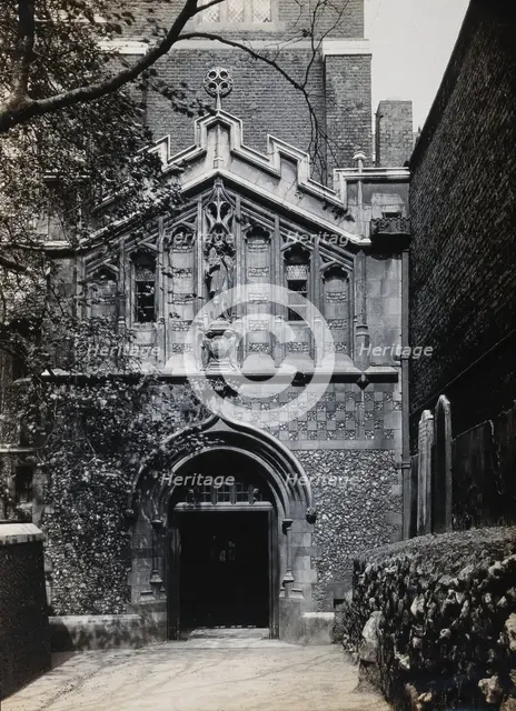The church of St  Bartholomew the Great; exterior view showing the entrance through the west porch. Creator: Rev CF Fison.