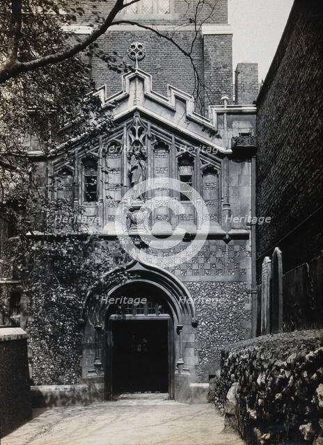 The church of St  Bartholomew the Great; exterior view showing the entrance through the west porch. Creator: Rev CF Fison.