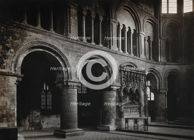 The church of St Bartholomew the Great: interior view showing a corner of the ground floor, 1902. Creator: Rev CF Fison.