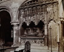 The church of St Bartholomew the Great: interior view showing Rahere's monument, c1900s. Creator: Rev CF Fison