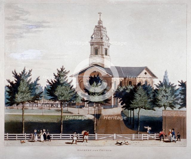 The Church of St John at Hackney, London, 1819.                Artist: James Pollard