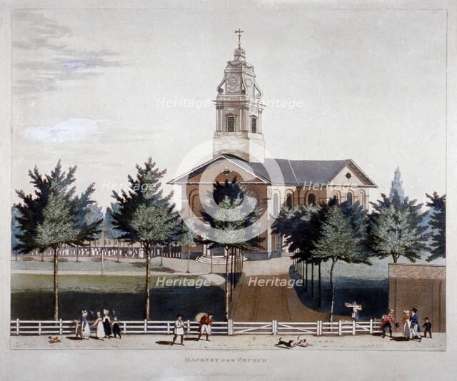 The Church of St John at Hackney, London, 1819.                Artist: James Pollard