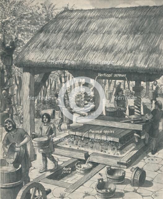 'The Cider Press in the Middle Ages', c1934. Artist: Unknown.