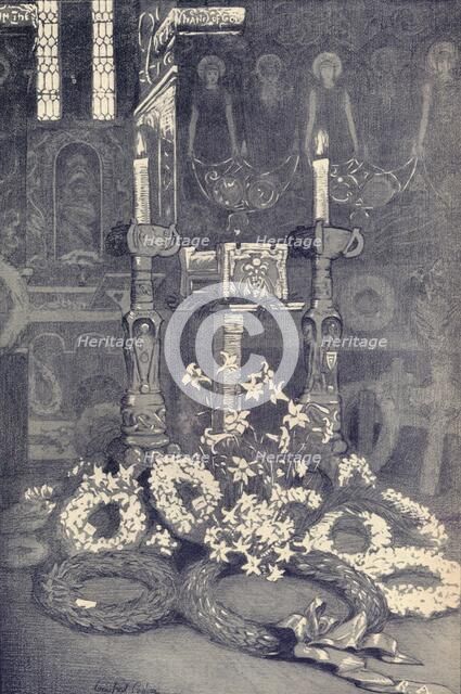 'The Cinerary Casket of G. F. Watts, R.A. Compton Mortuary Chapel, Thursday, 7 July, 1904', c1904. Artist: Winifred Cooper.