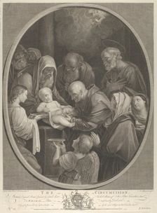 The Circumcision of Christ, a group of men and women surrounding him, an angel in the fore..., 1765. Creators: Richard Earlom, François Germain Aliamet